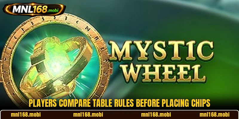 Players compare table rules before placing chips Players compare table rules before placing chips