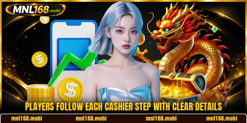 Players follow each cashier step with clear details