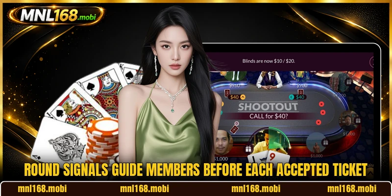 Round signals guide members before each accepted ticket