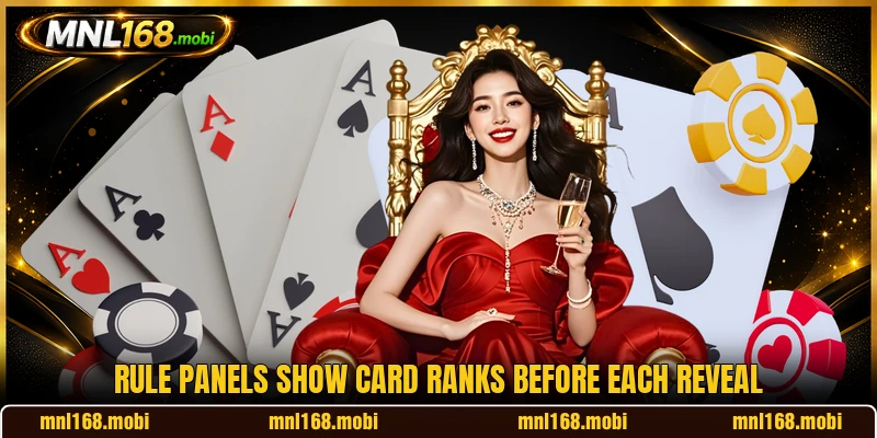Rule panels show card ranks before each reveal
