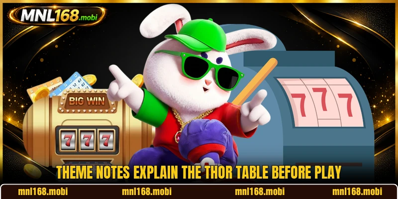 Theme notes explain the Thor table before play Theme notes explain the Thor table before play